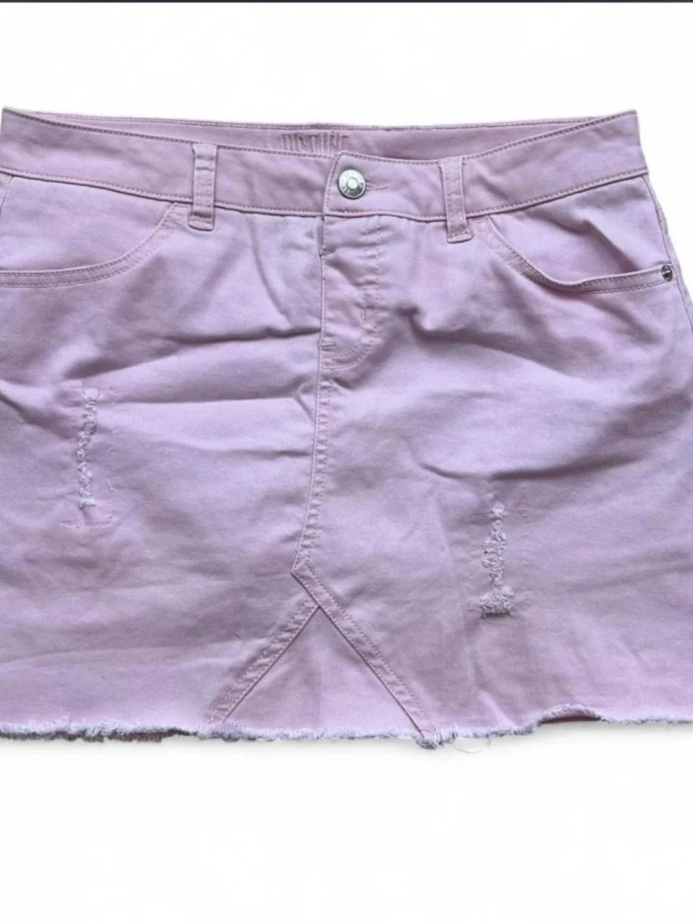 Justice girls Navy Peasant Top with Light Pink Denim Mini Skirt set size 18/20